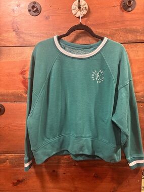 Lou & Grey Apres Ski Club Teal Green Crewneck Sweatshirt with White Trim